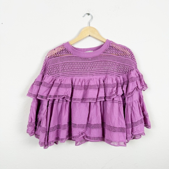 Sea New York Ruffle Baja Lace Cropped Purple Top Size 10 - Picture 2 of 7